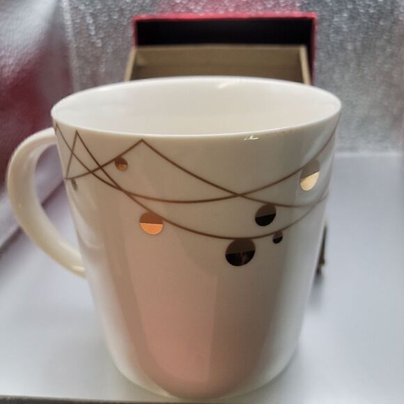 Starbucks Mug 2012 IWhite Gold Xmas String Lights 14oz New Bone China - Picture 2 of 3